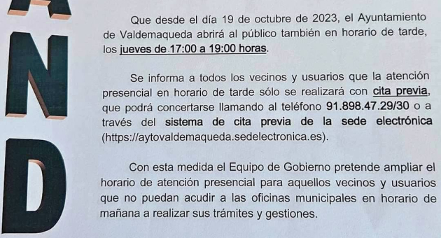 Bando: Ampliación del horario de atención al público